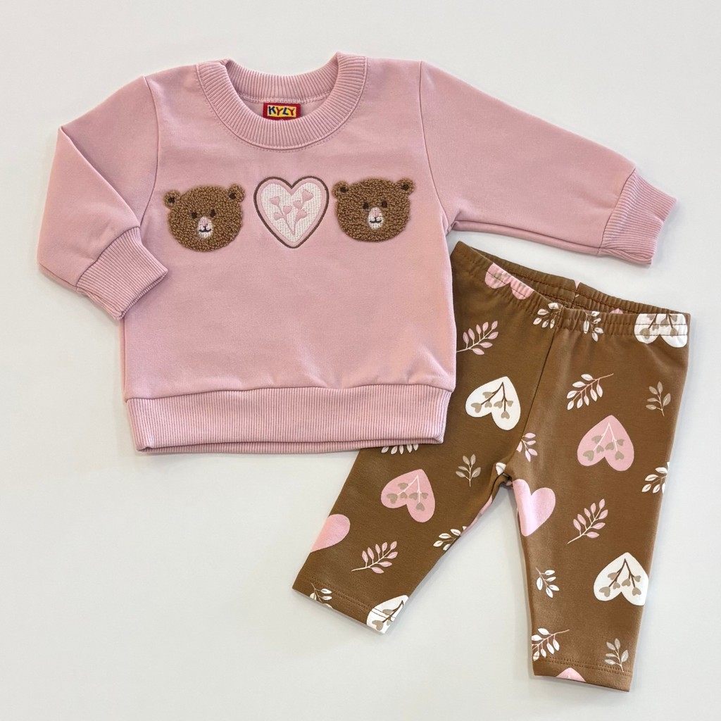 Conjunto Kyly Infantil Bebe Menina Casaco Bordado e Legging Inverno Moda Kids 1001517