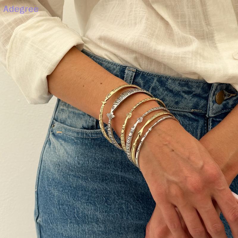 Adegree 3/6 Pçs Vintage Metal Staed Pulseira Feminina Estilo Étnico Peixe Padrão Símbolo Acessórios De Festa Jóias Novo