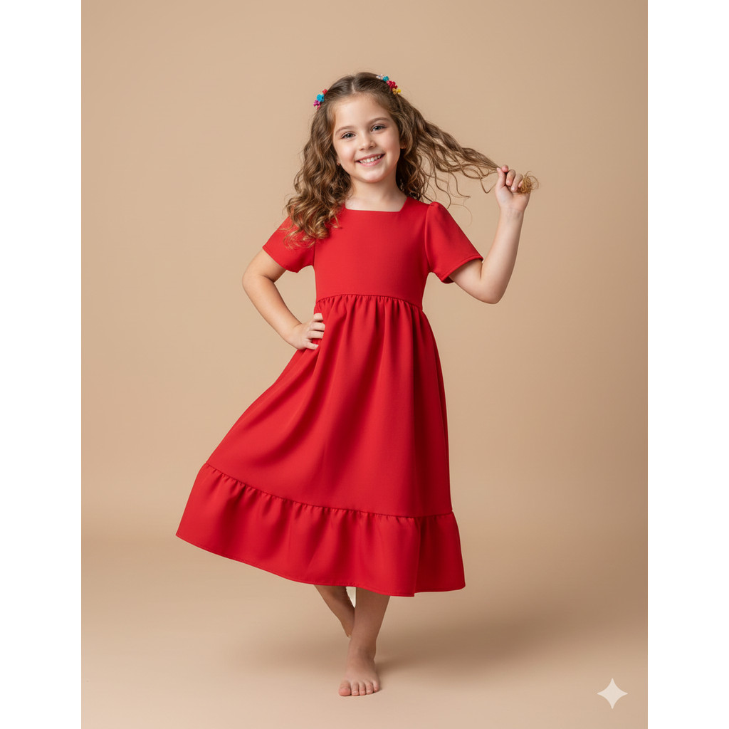 Vestido Menina Infantil Alfaiataria Modesto Festa Liso em Oferta na Shopee