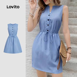 Lovito  Vestido Feminino Azul Claro Elegante Frente Laço Confortável e Estiloso para primavera/verão L178ED1454 em Oferta na Shopee