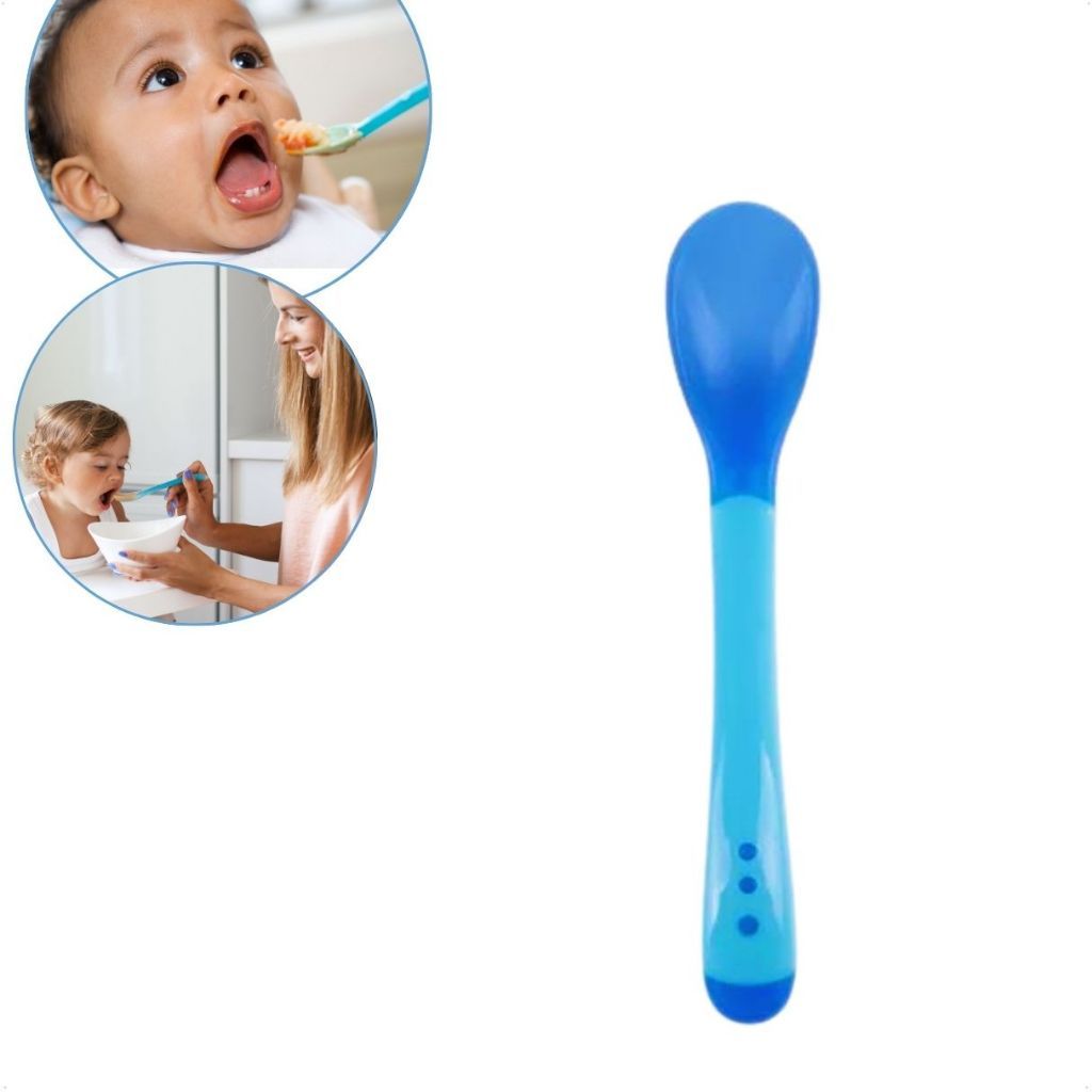 Kit 2 Colheres Infantil Silicone Termo Sensível Muda de Cor Bebê Segurança Alimentação