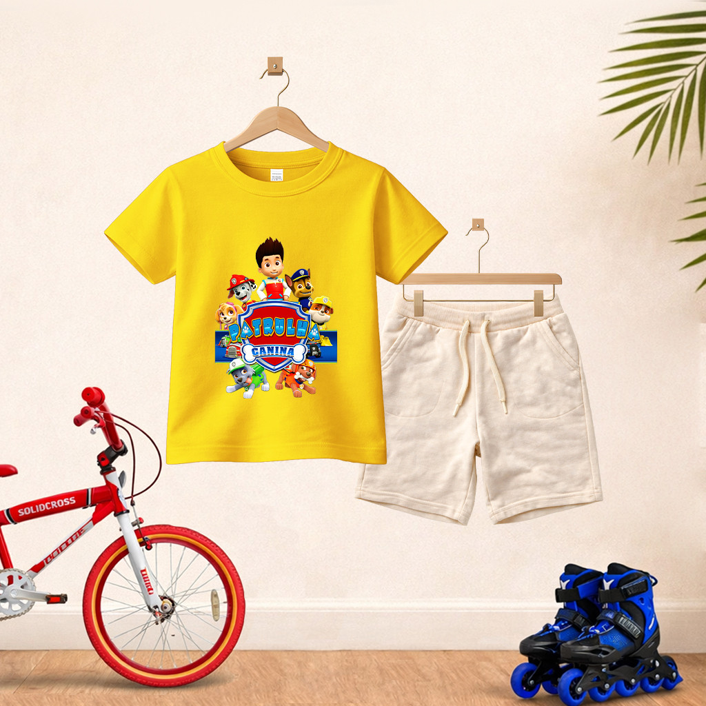 Camiseta Short Conjunto Infantil Patrulha Canina Em Algodão Conjunto De Bermuda Juvenil Conjunto De Bermuda Juvenil