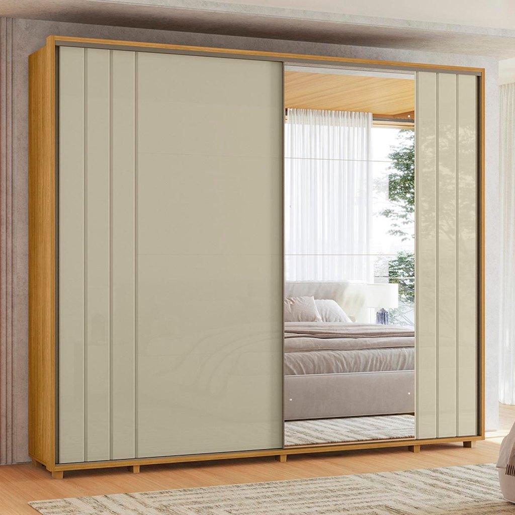 Guarda Roupa de Casal 2 Portas Correr Com 1 Espelho 278cm Dali Madetec