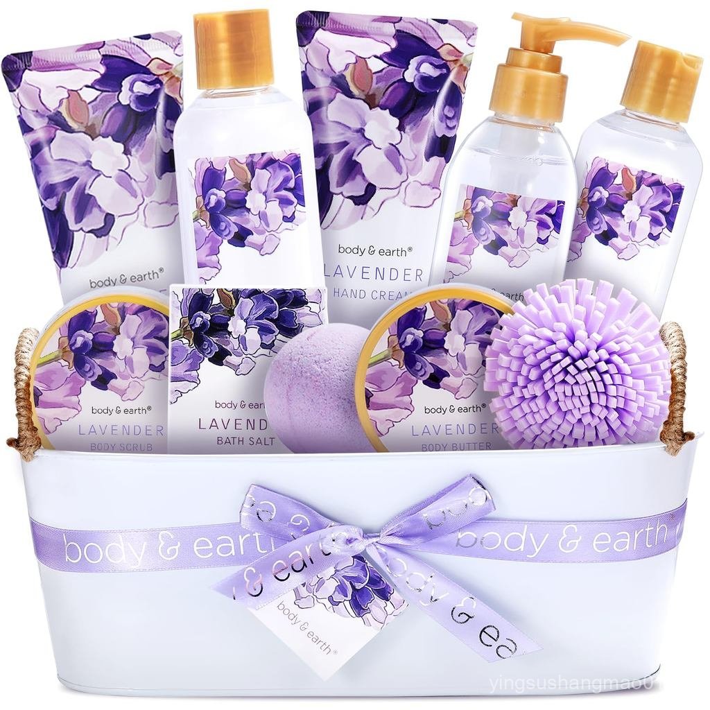 Cestas de Presente BODY & EARTH - 11 Peças de Presentes de Spa de Lavanda para Mulheres com Conjuntos de Loção Corporal