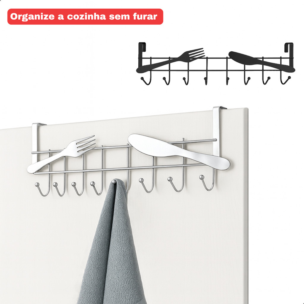 Porta Talheres 8 Ganchos Suporte Organizador Aramado Porta Armario