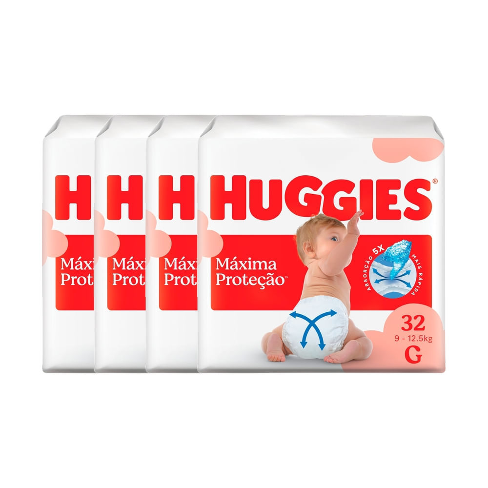 Kit 4 Fralda Huggies Máxima Proteção Tamanho G Mega 32 Unidades Descartáveis
