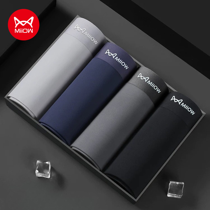 MiiOW 4 Pçs Verão Sem Costura Roupa Interior Masculina Boxers Sedoso Respirável Cuecas Masculinas Antibacteriano Virilha