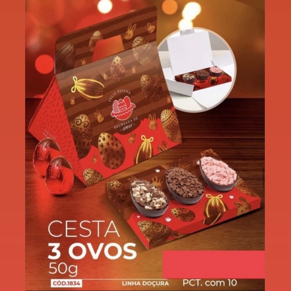 10 Cestinha Ovo Trio 50g Doçura 1834 (PASCOA IDEIA OUTLET)
