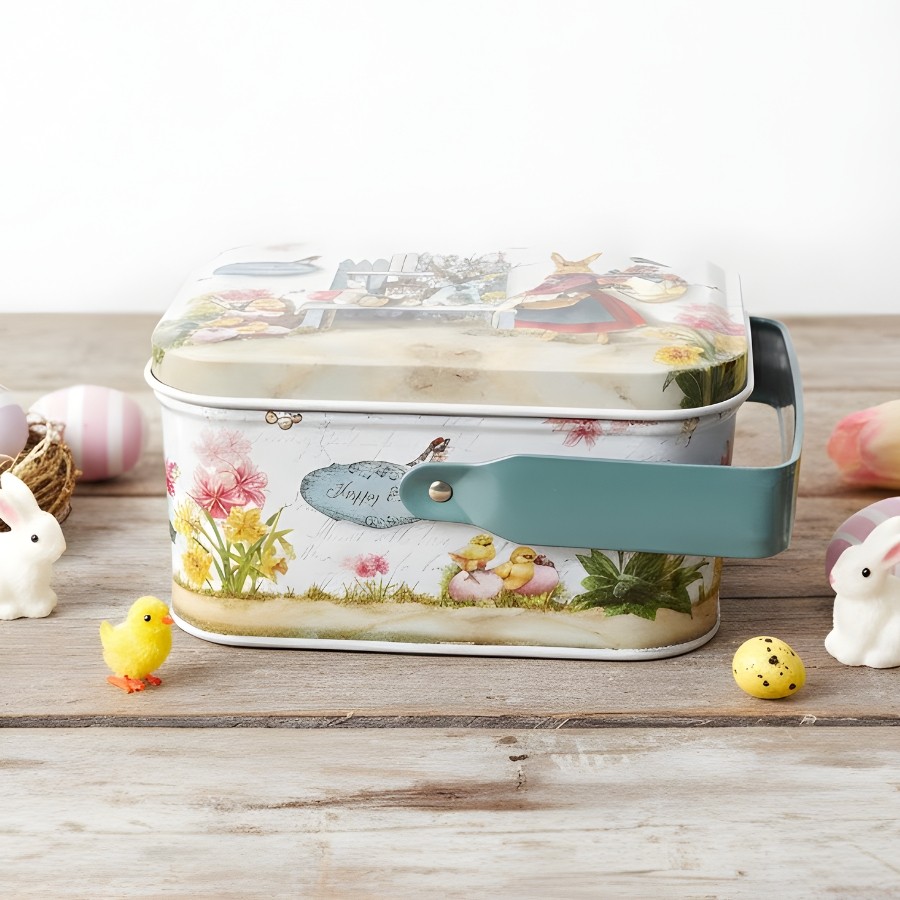 Lata de Metal Retangular com Alça de Páscoa - Coelha de Vestido Vermelho - 10,5x8x6cm - 1 unidade - Rizzo em Oferta na Shopee