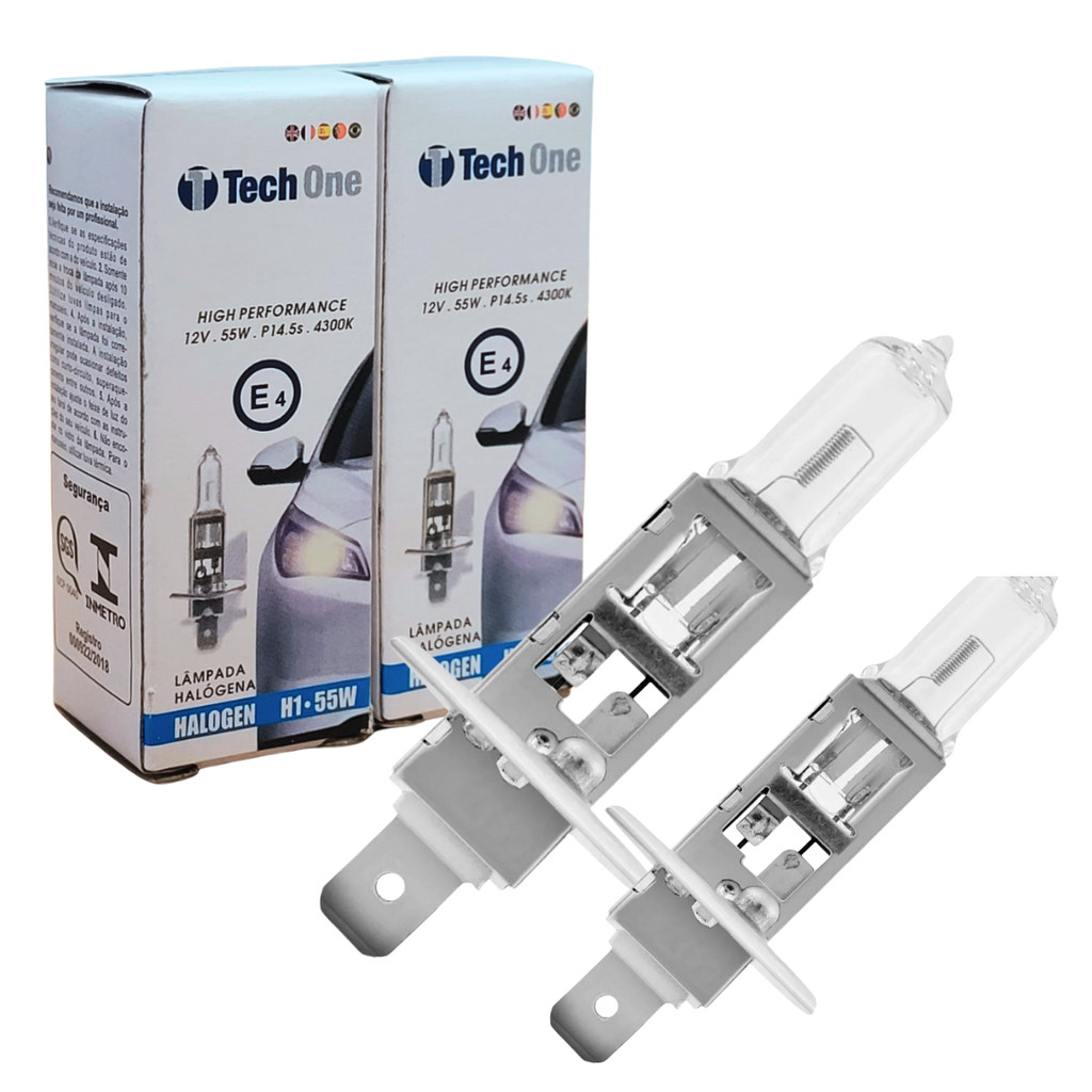 KIT 2 LAMPADA HALOGENA 12V TECHONE CAIXINHA 4300K H1 55W