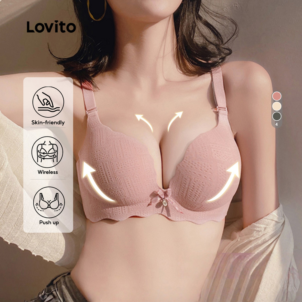 Lovito Sutiã Elegante Sem Aro Com Bojo Push-up E Laço Rosa Ideal Para Mulheres LNE117012