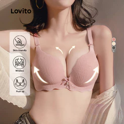Lovito Casual Sutiã Sem Aro Com Bojo Push-up E Laço Rosa Fofo Renda Casamento Para Mulheres LNE117012