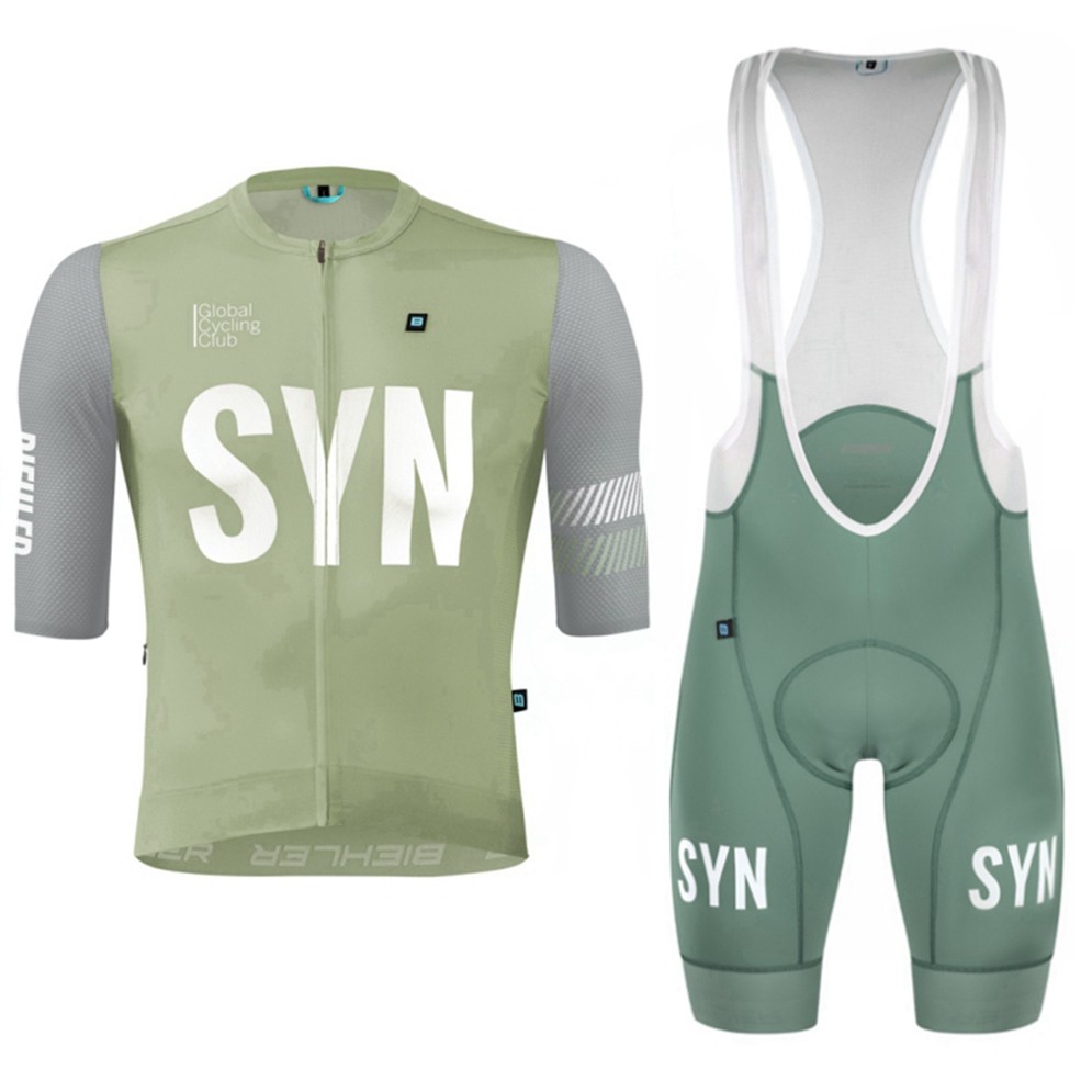 Kit De Ciclismo De Equipe Masculina Verde Claro , Manga Curta , Top E Shorts Com Almofada De Gel , Nova Camisa SYN