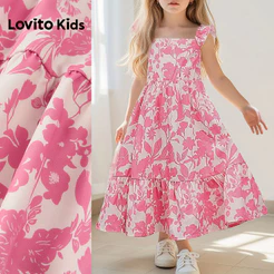 Lovito Kids Férias Vestido Babado Camadas em Tiered Smocked Primavera/verão Rosa para Menina L174LD141
