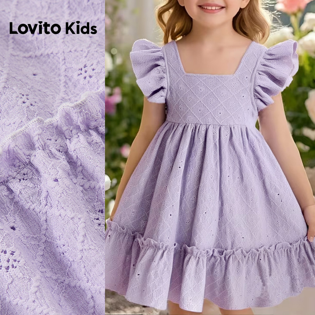 Lovito Kids  Vestido Fofo com Babados em Jacquard Primavera/verão Roxo para Menina L174LD157 em Oferta na Shopee