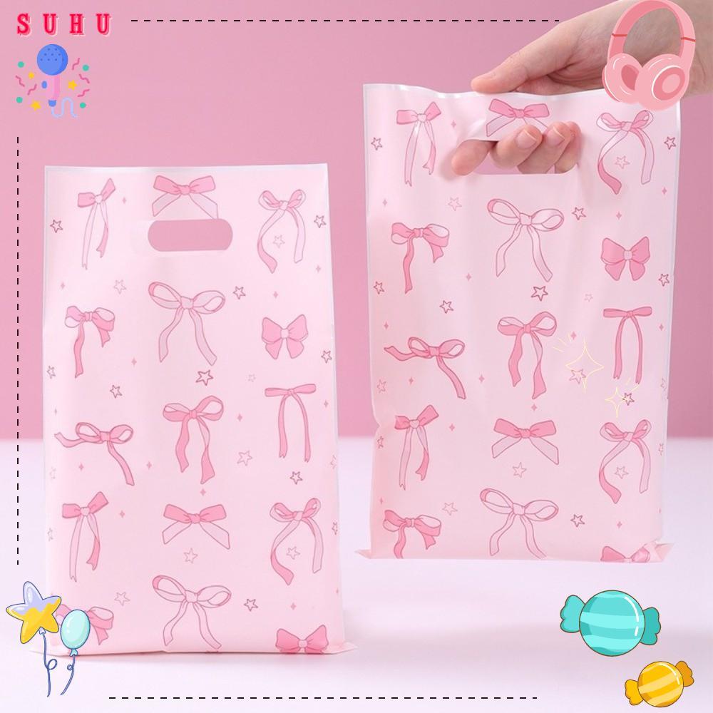 SUHU 10/25/50pcs Saco De Embalagem , Arco Doce Engrossar Armazenamento De Bolo De Doces , Pacote De Lanche Rosa De Plást