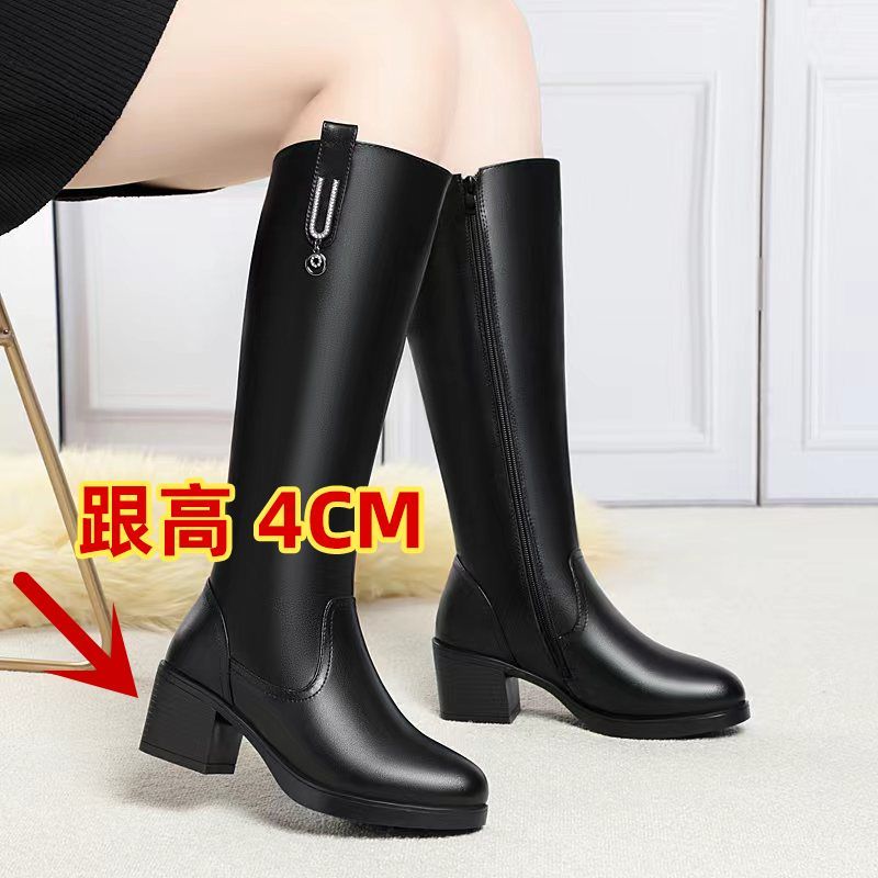 Botas de lã de couro genuíno outono inverno botas femininas botas altas All-Match botas de algodão engrossado botas femi