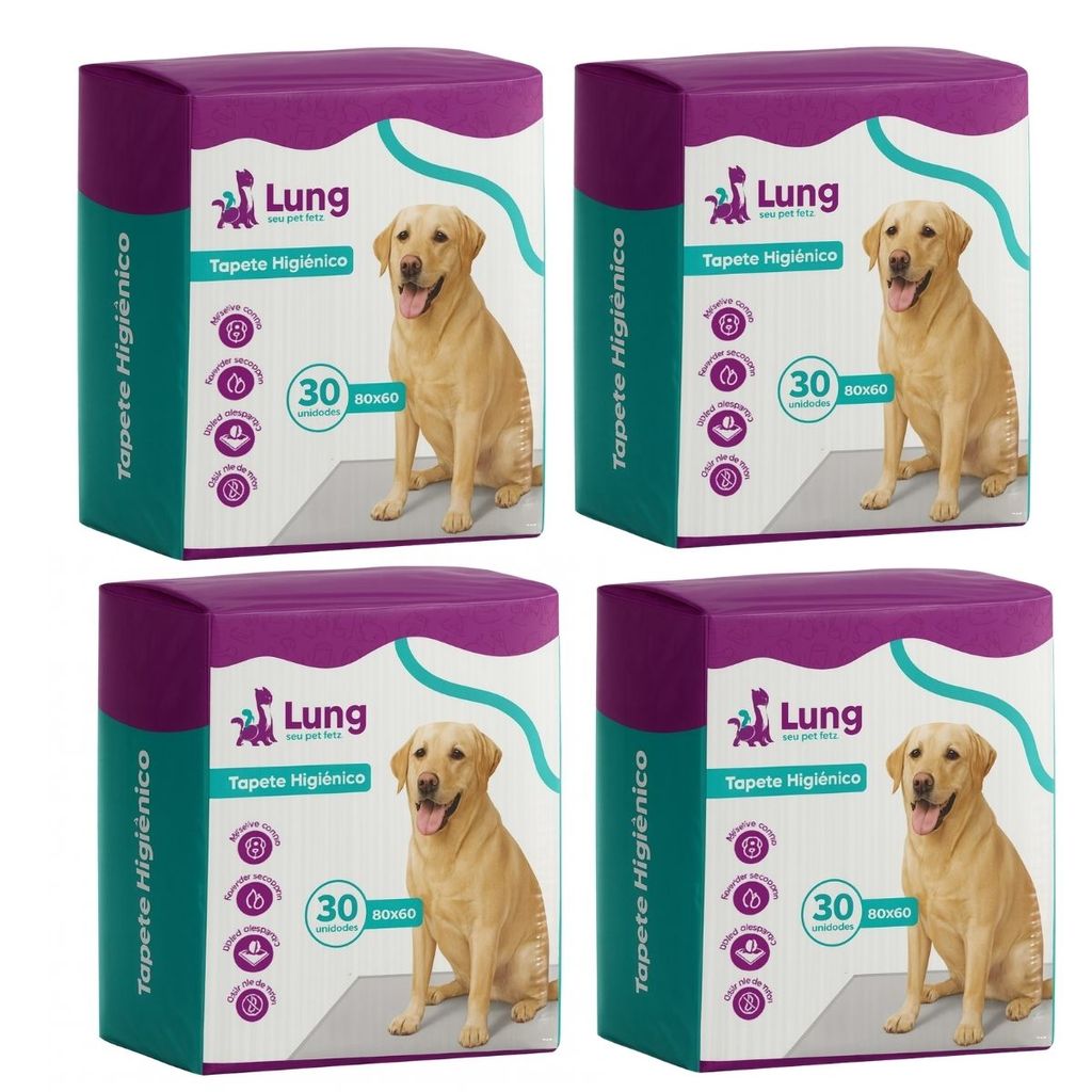 Kit 4 Tapete Higiênico Grande 80x60cm 30un Cachorro Pet Gel Absorvente Borda com Cola Econômico