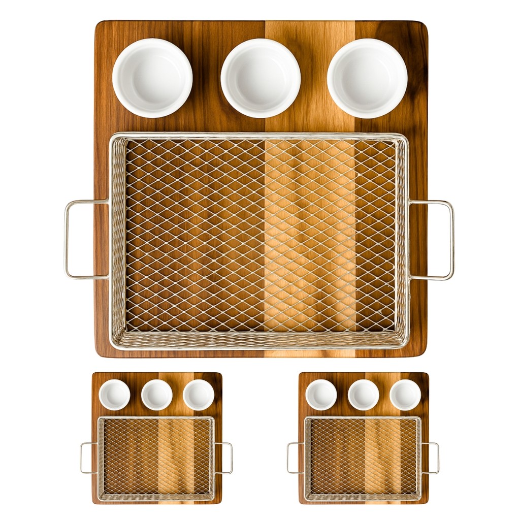 Kit 2 Pestiqueira com Cesta e 6 Ramekin Porção Mini Salgados