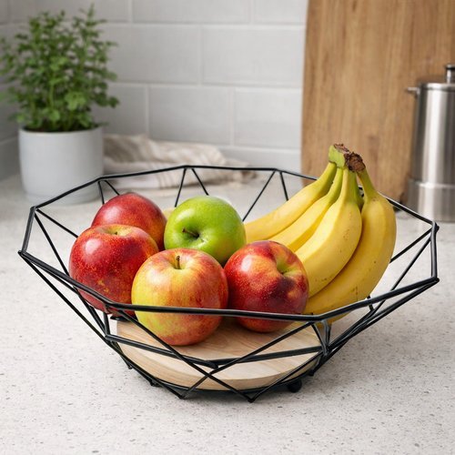 Fruteira Diamond Preta Aço Madeira Ecol Área Gourmet Organizador Frutas Bancada Cozinha