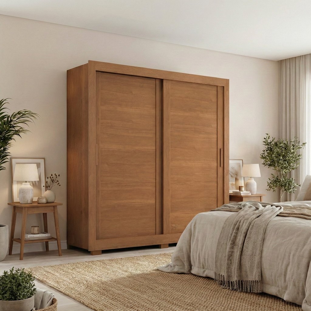 Guarda Roupa Casal Titanium 2 Portas de Correr 4 Gavetas Cinamomo em Oferta na Shopee