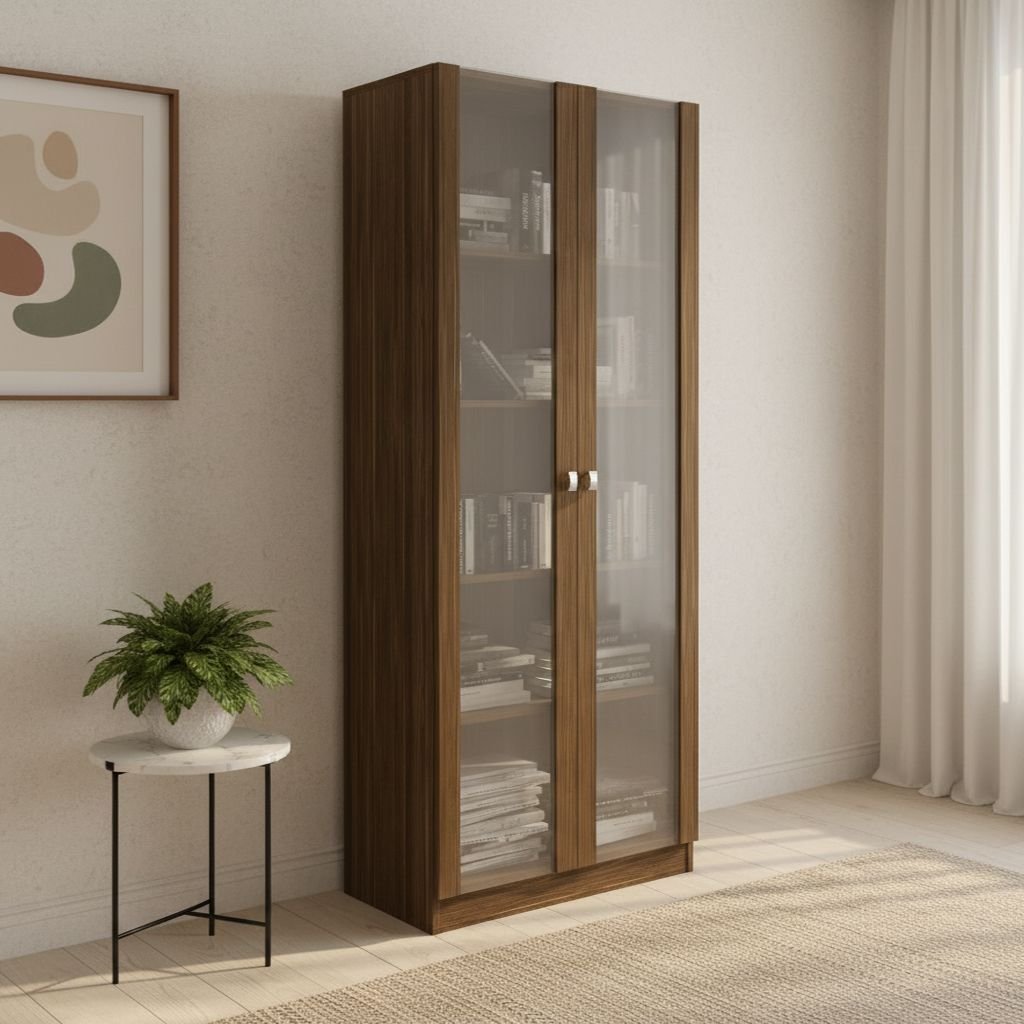 Armário para Escritório com 2 Portas de Vidro e 5 Prateleiras ME4115 Nogal em Oferta na Shopee