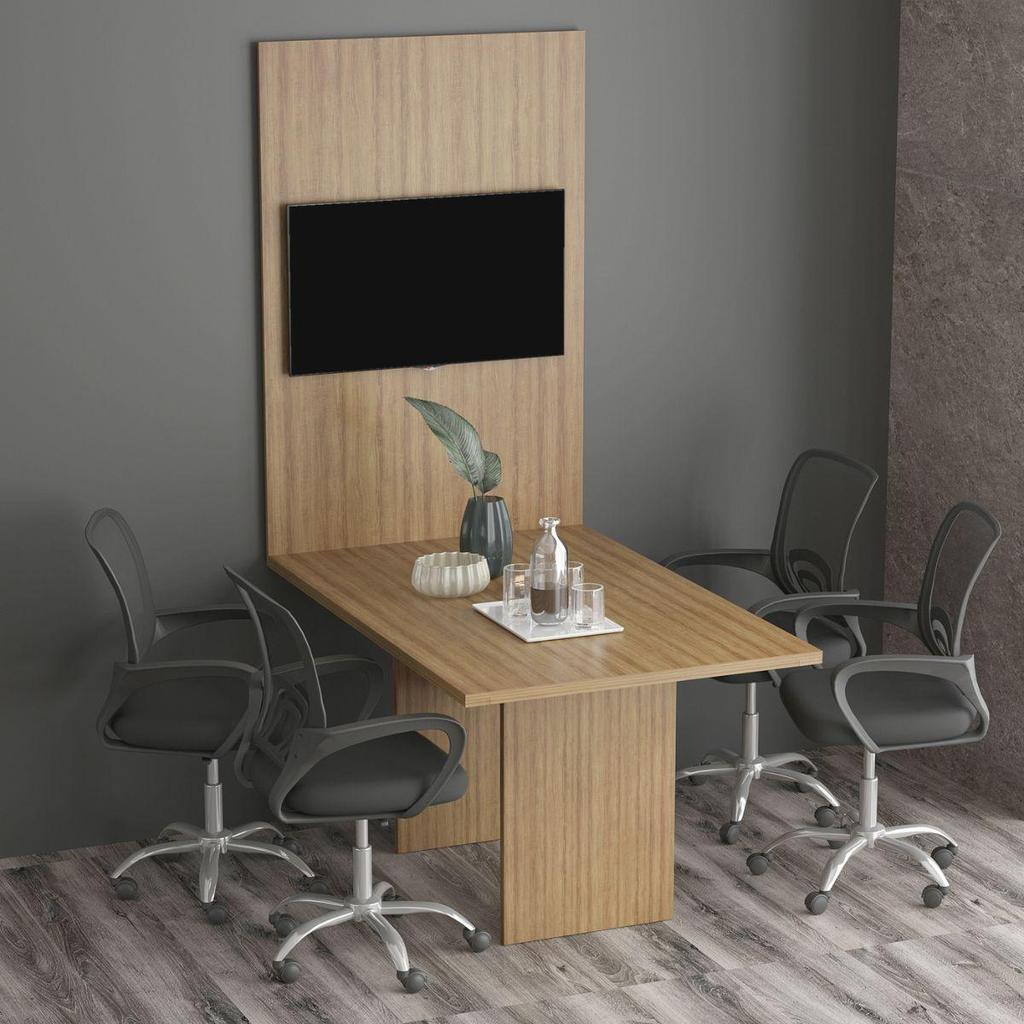 Conjunto Mesa de Escritório Reunião 136cm com Painel para TV Multimóveis CR25338