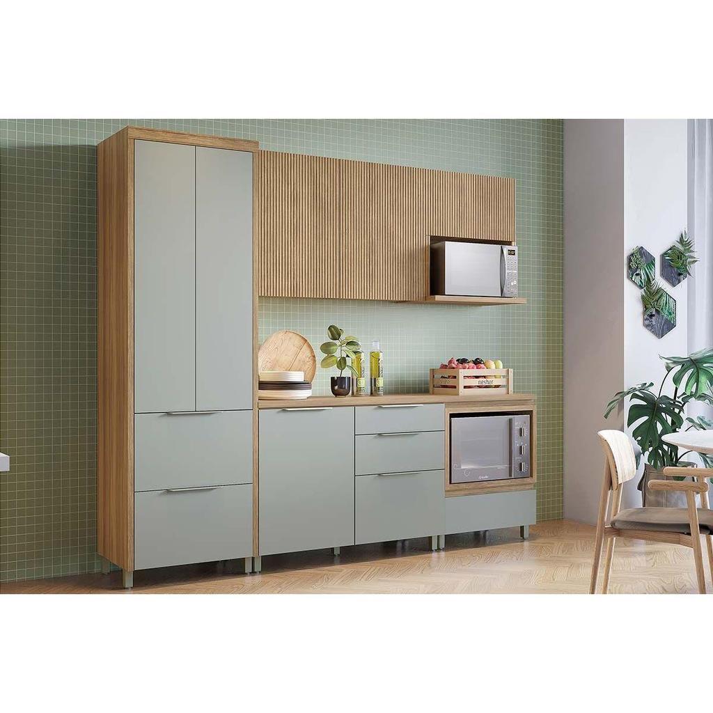 Cozinha Completa Rainha e Marquesa 5 Peças (2Aéreos+2Balcões+1Paneleiro) C5P111 Nature/Verde - Nesher em Oferta na Shopee