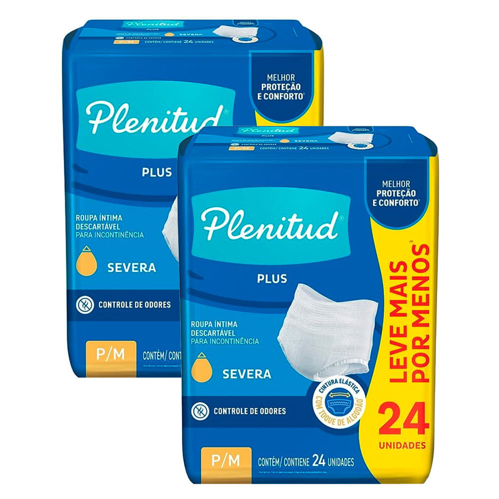 Kit 2 Roupa Íntima Plenitud Plus Unissex Tamanho P/M 24 Unidades Leve Mais Por Menos em Oferta na Shopee
