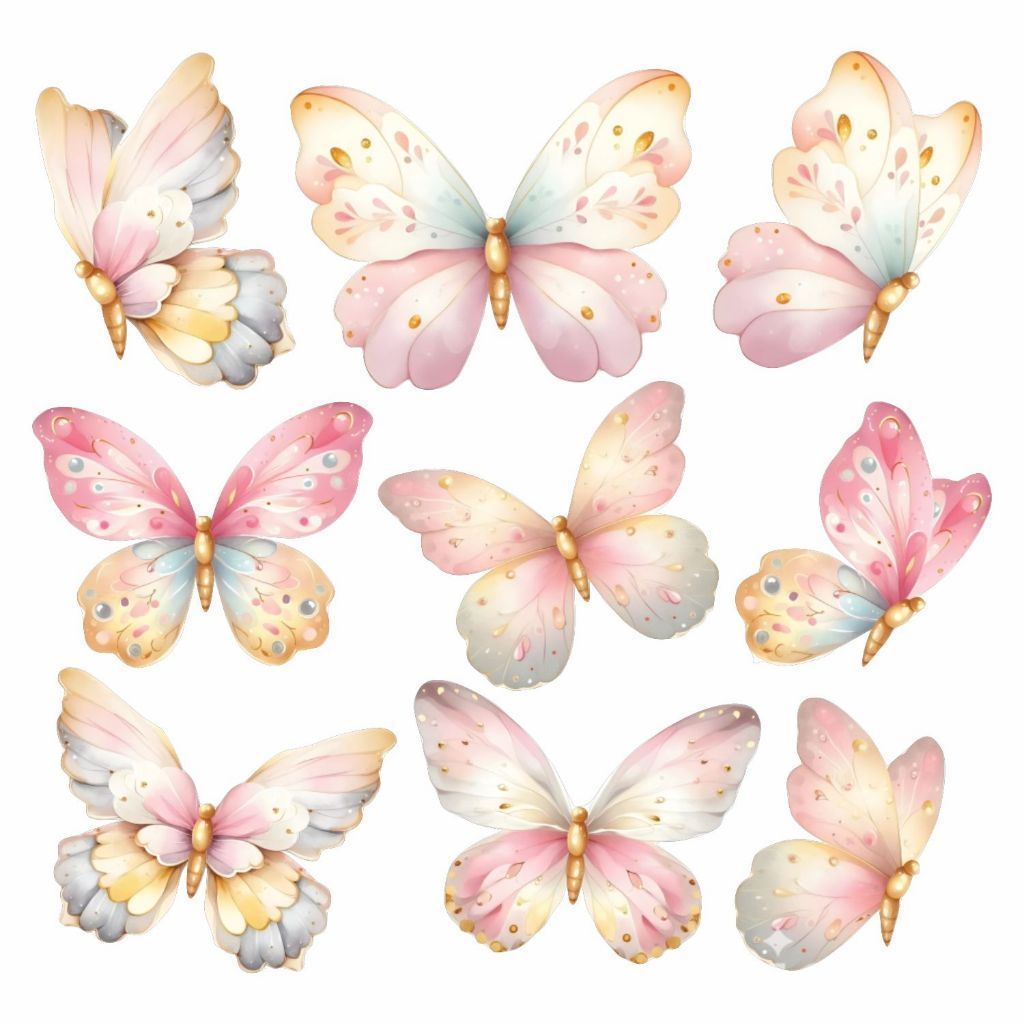 Adesivos de Parede Borboletas Aquarela  Tons Claros |  Quarto Infantil |  Decoração Menina. em Oferta na Shopee