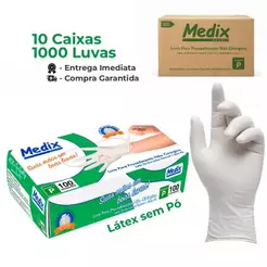 Kit 10x Luva Látex sem Pó Cx 100un Medix Todos Tamanhos Caixa Fechada 10un