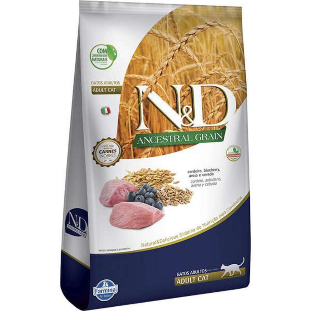 N&D Ancestral para Gatos Adultos de Todas as Raças Sabor Cordeiro, Blueberry, Aveia e Cevada 7,5Kg