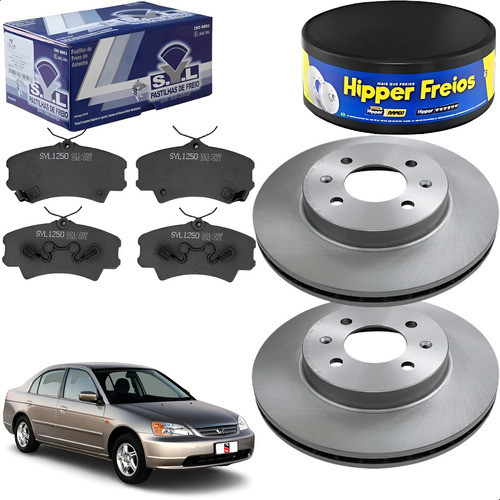 Kit Disco Freio + Pastilha Honda Civic 2001 2002 2003 2004..
