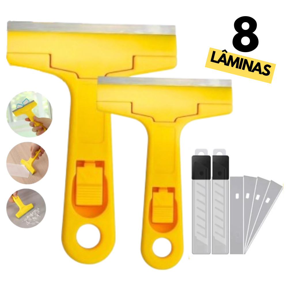 Raspador Profissional para Vidro Remove Cola e Adesivos + 4 Lâminas
