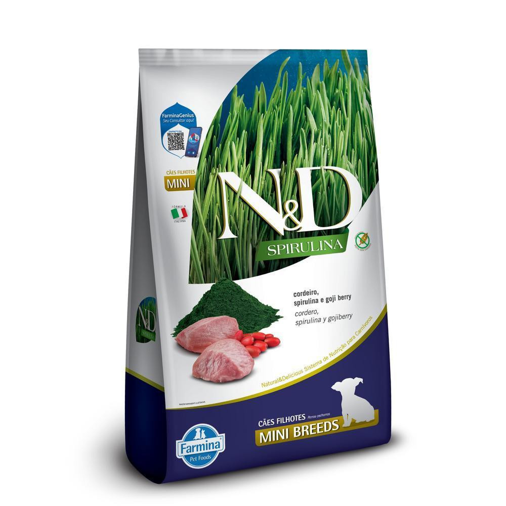 Cães Filhotes de Raças Mini e Pequenas Sabor Cordeiro, Spirulina e Goji Berry 2Kg N&D Spirulina