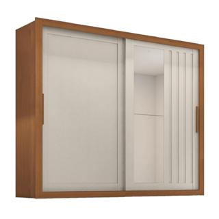Guarda Roupas Casal Ripado com Espelho 2 Portas de Correr 4 Gavetas Trianon Madeirado/Areia Zanzini em Oferta na Shopee