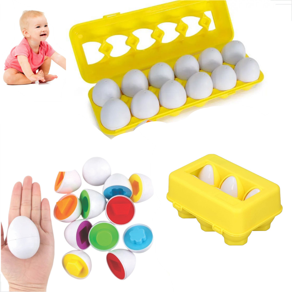 Brinquedo Educativo Montessori Infantil Caixa Ovos De Encaixar Formas Geométricas e Cores