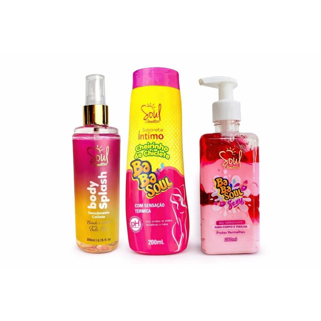 Kit BaBaSoul Soul Cosméticos - Sabonete Íntimo Chiclete + Hidratante Beijavel + Body Splash - Linha Sensual Feminina