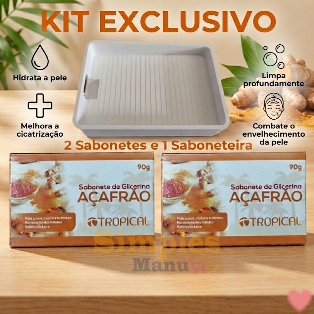 Sabonete de Açafrão Depilatório Clareador Facial Anti foliculite Artesanal Natural Kit 2 Unidades + 1 Saboneteira
