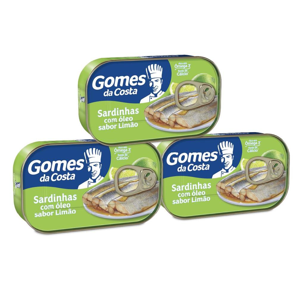 Kit 3 UN - Sardinhas com Óleo Comestível Sabor Limão - 125g