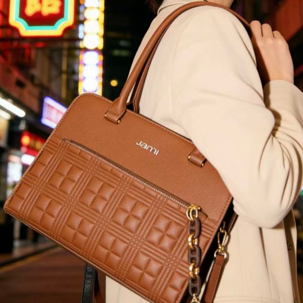 Bolsa Feminina De Couro Xadrez Com Relevo Tote Ombro Transversal Grande Capacidade Casual B723 LING em Oferta na Shopee