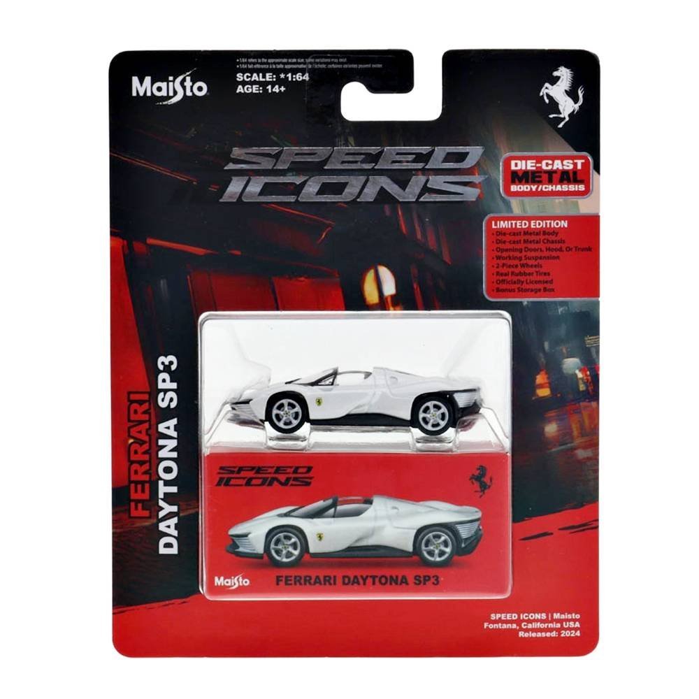 Miniatura Carro Ferrari Daytona SP3 - Speed Icons - Branco - 1:64 - Maisto