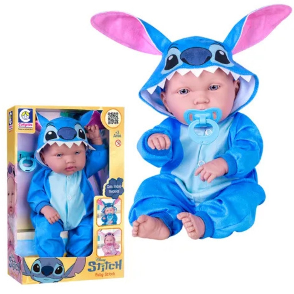 Boneca Com Roupinha E Chupeta Baby Stitch 37cm Infantil