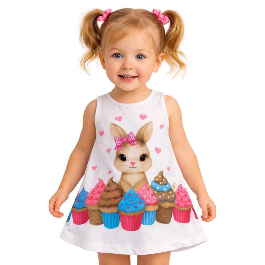 Vestido Infantil Menina Algodão Estampado Kyly em Oferta na Shopee