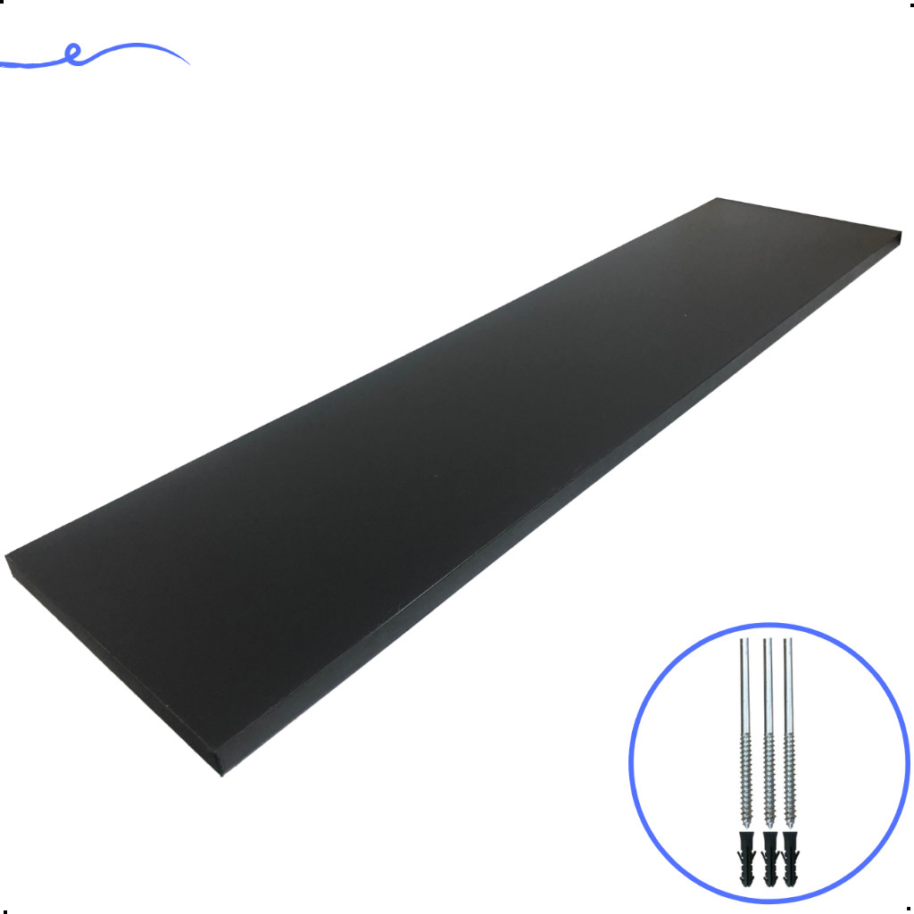 1 Prateleira Preta 80X20 Com Suporte Flutuante Mdf Organizadora Decoração Cozinha Quarto Banheiro