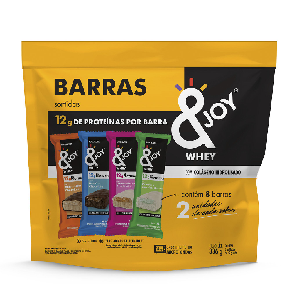 Barra de Proteína Ejoy Whey 42g, Kit com 8 Unidades, 12g de Proteína, Sabores Sortidos