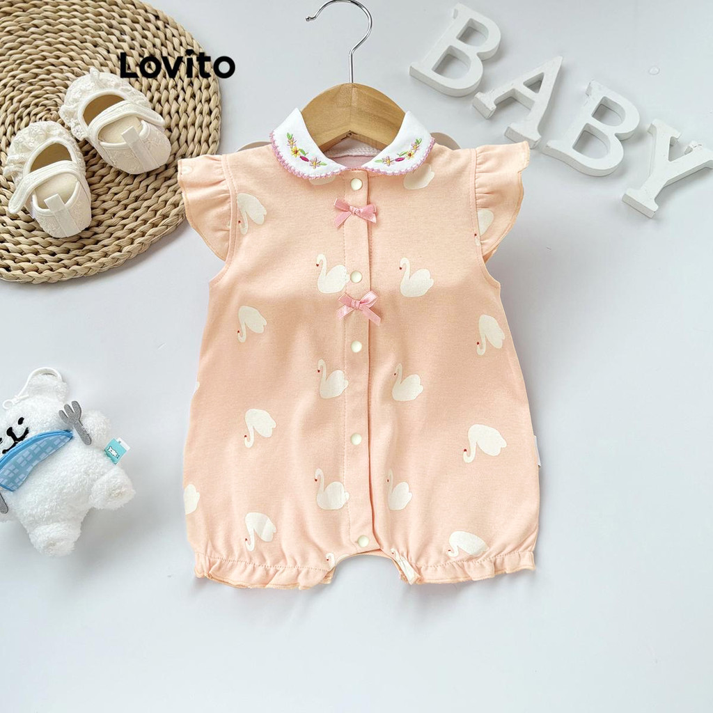 Lovito Body bordado com laço e estampa de animal fofo para bebê LNL92011 em Oferta na Shopee