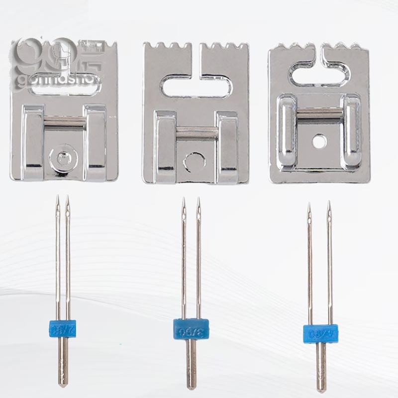 Conjunto Agulha Dupla E Calcador Para Máquina Costura GONNA Pinos Decorativa