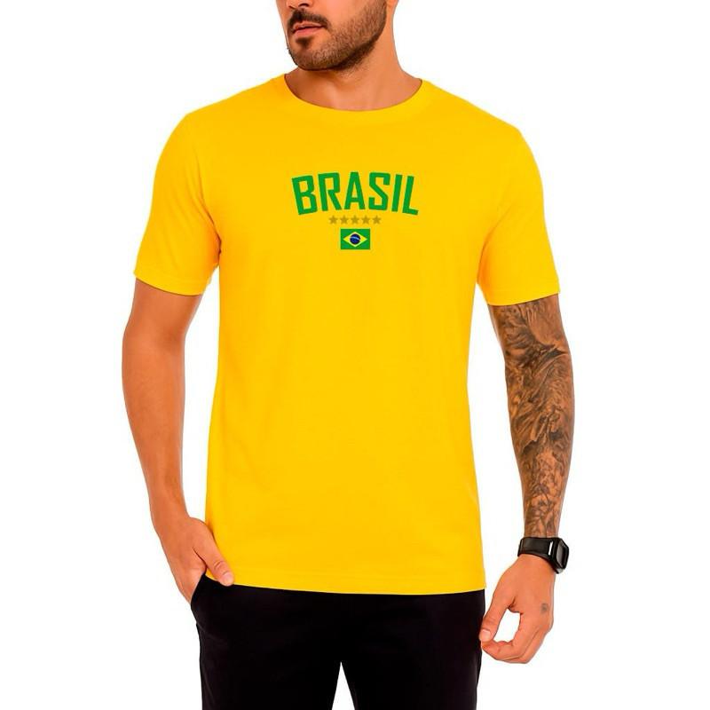 Camiseta Estampada Brasil HEXA Masculina Feminina 100% algodão Seleção Brasileira. Copa Mundo