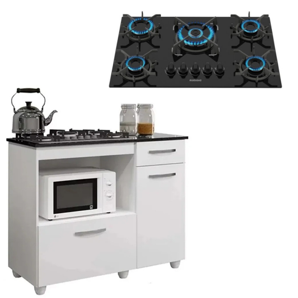 Kit Balcão Cooktop Violeta Branco Com Fogão 5 Bocas Itacook Itatiaia em Oferta na Shopee